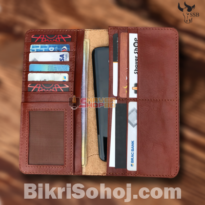 SSB GENUINE LEATHER LONG LEATHER WALLET BIFOLD WALLET BAG